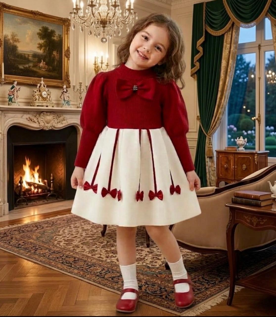 Vestido rojo y crema para niña